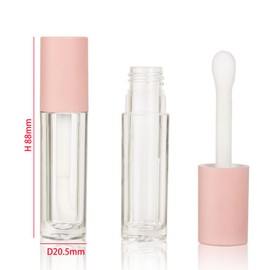 COSIDEA 24 pcs Empty 5ml big brush lip gloss tube Pink round lipgloss tubes container with big doe foot wand cosmetic packing containers