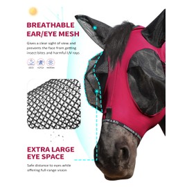 Harrison Howard Horse Fly Mask with Forelock Opening Stretch Breathable and Comfortable for Horses UV -Protection Burgundy M