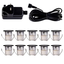 firstchoicelighting Set of 10-30mm LED Decking Plinth Ground Light Kit, Black Bezel, Cool White 6500K, IP67 Waterproof Recessed Outdoor Garden Bathroom Kitchen