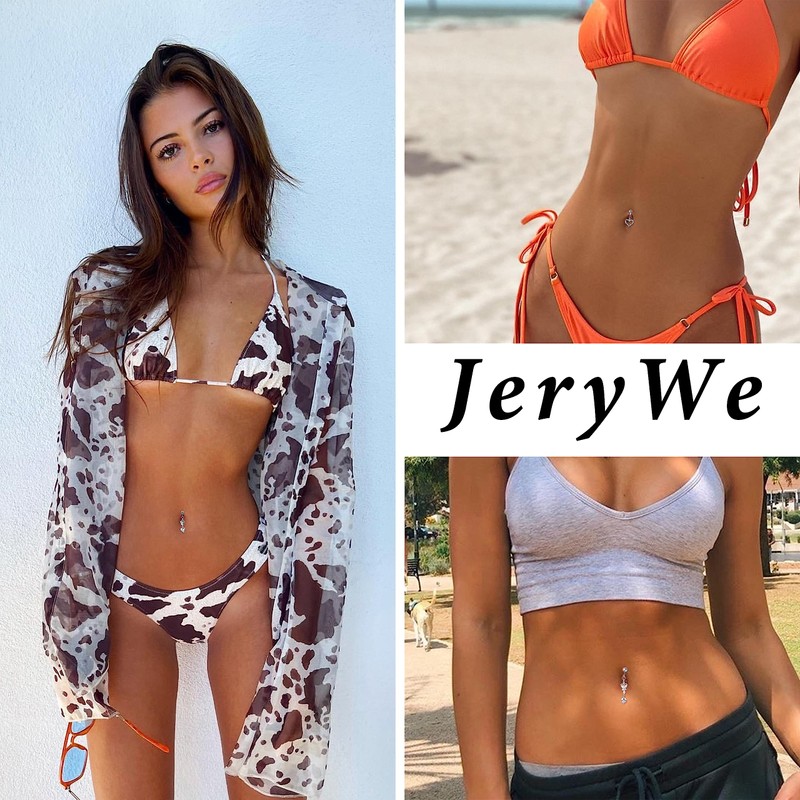 JeryWe 3 PCS Fake Belly Ring For Women Fake Belly