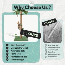 Pomesea Cat Scratching Post, 34'' Tall Cat Scratchers for Indoor Cats with Hanging Balls, Tall Cute Sisal Kitten Scratch Post with Reinforced Stable Base, Green, Medium