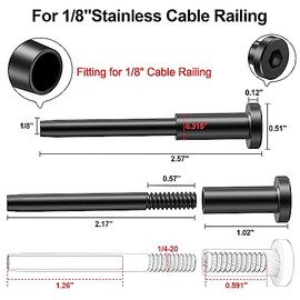 BLIKA 50 Pack 1/8" Black Stainless Steel Invisible Receiver and Swage Stud End for Cable Railing, Deck Stair Threaded End Fitting for Wood & Metal Post, Black Cable Railing Hardware