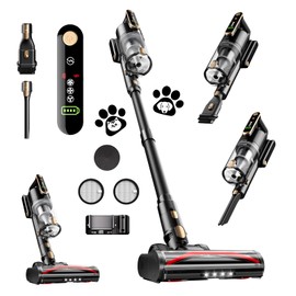 Cordless Vacuum Cleaner, 45Kpa 50 Mins Runtime Self-Standing Stick Vacuum Cleaners for Home, Powerful Suction, Lightweight, LED Touch Screen 8 in 1 Vacuum for Pet Hair, Carpet, Hardwood Floor, White