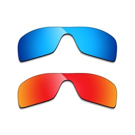 Alphax 2 Pair Polarized Replacement Lenses for Oakley Batwolf OO9101 Sunglasses- Blue+Red