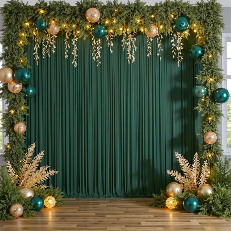 20ftx10ft Hunter Green Backdrop Curtains for Party Background, Wrinkle Free