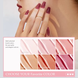 Saviland 6 Colors Builder Nail Gel Set: 5-In-1 Nudes Pink Builder Gels For Nails Builder Gels In a bottle for Nail Starter for Strengthen & Nail Repair, Hard Gel for Nails Thickening, Gifts for Women