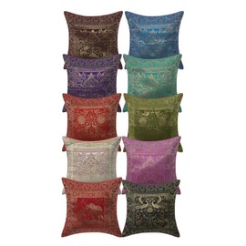 Real Online Seller Indian Ethnic Hand Embroidery Elephant Print Decorative Silk Cushion Cover (Multi Color Set of 10, 16 x 16 Inches)