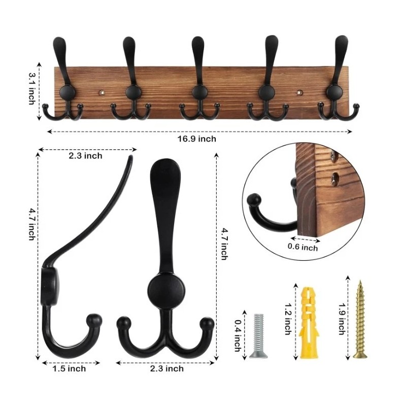 Kuhome Coat Rack Wall Mount Wooden Hat Rack for Wall