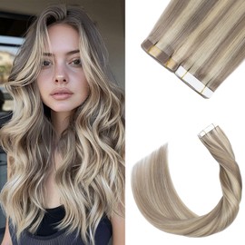 Silk-co Tape-In Real Hair Extensions, Pack of 20, Light Version Tape Extensions, Real Hair, 20 g, Grey Blonde Mix Bleach Blonde, 30 cm