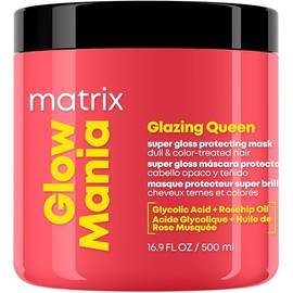 MATRIX Glow Mania Glazing Queen Super Gloss Protecting Mask - For Glow and Shine, Glycolic Acid & Rosehip Oil, Luxurious Creamy Texture, For Dull & Color-Treated Hair, 16.9 Fl Oz