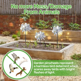 BATTIFE Reflective Pinwheels for Yard and Garden, Pre-Installed Sparkly Blind Birds Pin Wheel, Scare Birds & Animal Away Wind Spinner, 6 Pack (Silver Double-Sides)