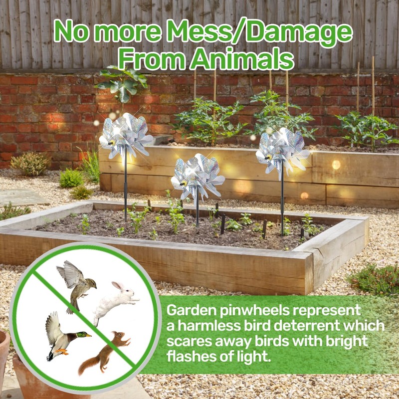 BATTIFE Reflective Pinwheels for Yard and Garden, Pre-Installed Sparkly Blind