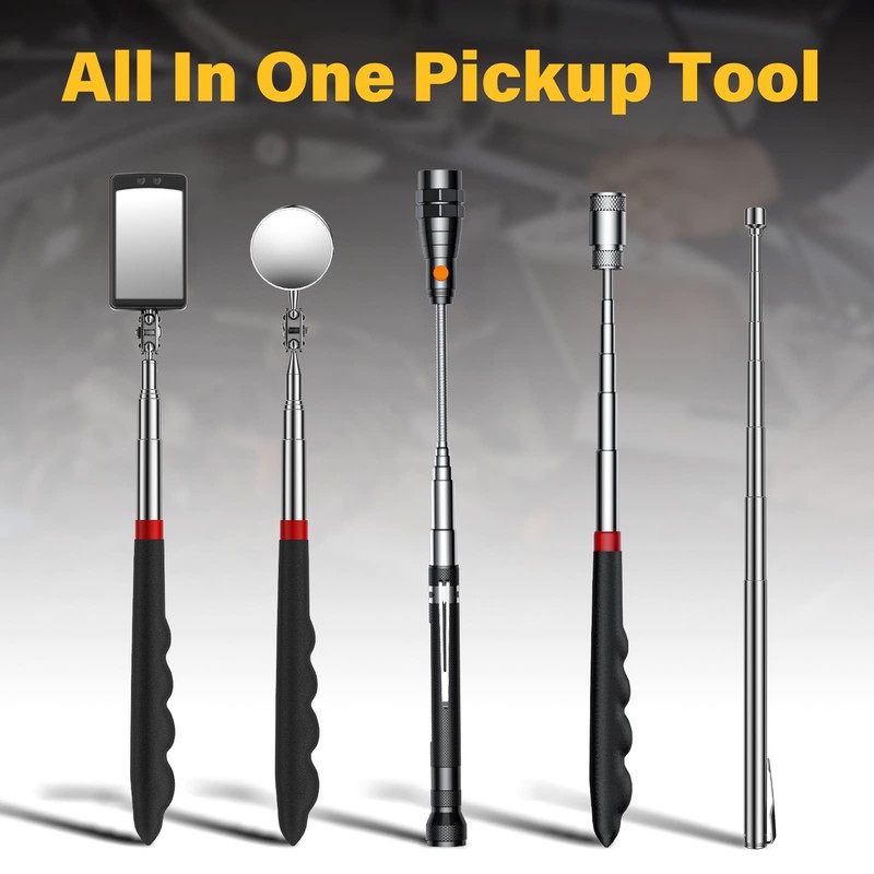 Magnetic Pickup Tool Set with 15lb&1lb Pick Up Rod, Round&Square