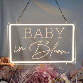 Baby in Bloom Neon Signs for Baby Shower Party Decorations, Neon Led Light Up Letters Sign for Birthday Party Decor, Gender Reveal Girl or Boy, Bedroom, Home, INSNEnN, 15.4 * 9.6 Inches