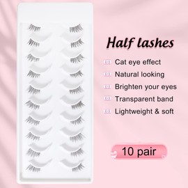 EMEDA 10 pairs Transparent Strip Half Lashes Accent False Eyelashes Natural Look Wispy Fake Corner Lashes Natural Half Eyelashes Cat Eye Lashes Short And Soft Faux Lashes (Accent Lashes)