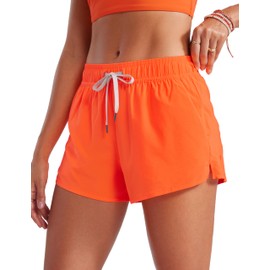 CRZ YOGA Womens 3" Mid Waisted Swim Board Shorts Side Splits Swimming Bottoms Quick Dry Beach Swimsuit with Liner Pockets Neon Orange Medium
