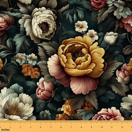 Erosebridal Peony Decor Floral Waterproof Outdoor Decor for Kids Girls Women Leaves Botanical Flowers Ombre Red Yellow Fabric by The Yard for Chairs DIY Art Upholstery Fabric 1 Yard