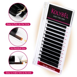 Eyelash Extensions Easy Fan Lashes 0.03 Thickness J Curl 8-15mm Mix Tray Auto Blooming Lash Extension Volume Lashes Lasting Self Fanning Lashes (0.03-J,8-15mm)