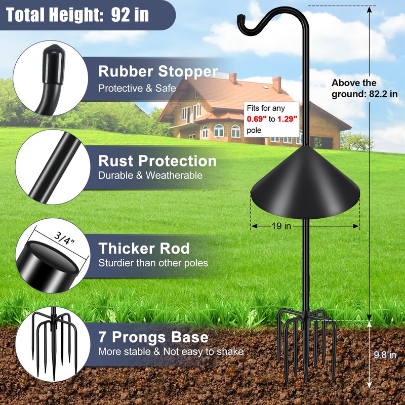 Gtongoko Bird Feeder Pole Squirrel Proof 92 Inch Shepherds Hook