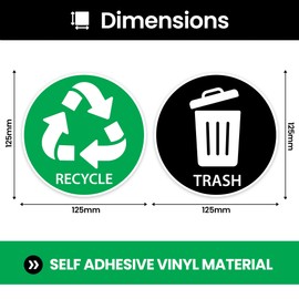RDLCAR Recycling Stickers for Bins - 2 Pack 125 x 125 - Durable and Weatherproof Recycling Bin Stickers for Efficient Waste Management, Indoor and Outdoor General Trash and Recycle Bin Stickers