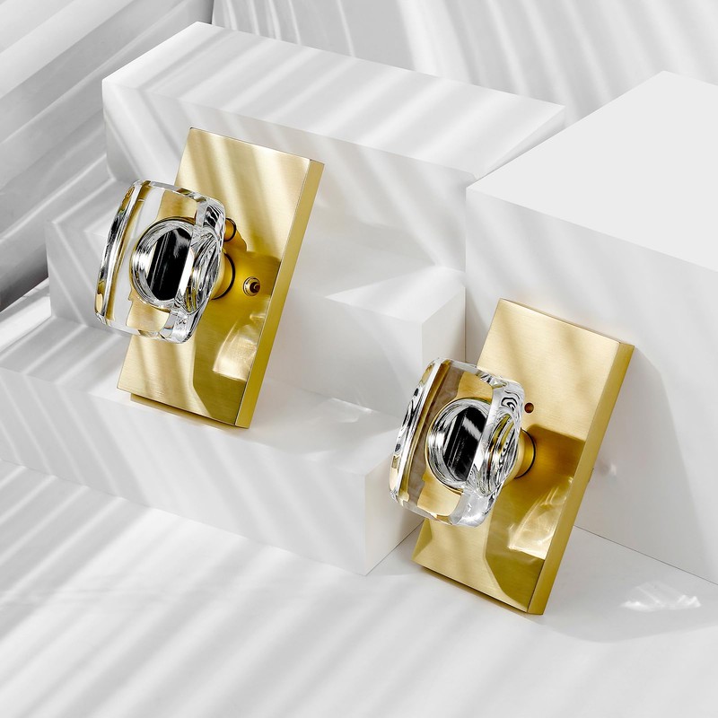 HIEMEY Glass Door Knobs Interior with Lock, Crystal Gold Door