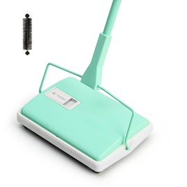 Eyliden X-Large Carpet Sweeper - Quiet Manual Sweeper for Carpets & Rugs | 1 Extra Refill Roller Brush | Non-Electric, Hand Push, Quietly Cleans Debris and Messes, Restaurant Roller Broom (Mint)