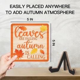 Fall Farmhouse Decor For Home, Fall Tiered Tray Decor, Leaves Are Falling Autumn Is Calling Sign, Fall Kitchen House Desk Decor, Thanksgiving Table Decorations, Set Of 1 Wooden Sign With Stand -n10