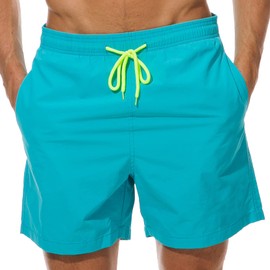 ZWRJDOMUM Men's Swim Trunks Quick Dry Beach Board Shorts with Pockets （FBA） (US XS (Fits Waist 28" - 30",Tag M), E-Sky Blue)