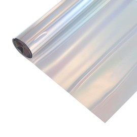 MECCANIXITY Iridescent Window Film,12" x 39" Iridescent Holographic PVC Fabric Dichroic Film Clear Vinyl Paper Roll for DIY Craft Gift Wrapping Bag Decoration, Laser Silver