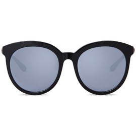 MUJOSH Mirrored Round UV Protection Retro Sunglasses for Women, Horn Rimmed Vintage Style with Black Frame CR39 Lens for Driving Fishing (Black+Mercury White)