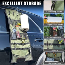 Camping Hanging Organizer - AYAMAYA Tent Organizer for Inside with Campsite Storage Straps & Mesh Pockets & Hanging Hooks for Camping, RV Camper, Picnic, One-Piece Storage Bag Multiple Can Be Spliced