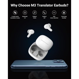 Translation Earbuds Real Time, AI Translator Earbuds with 144 Languages & Accents, Language Translator Earbuds Translating No Monthly Fees for Travel, Business, Learning (White)