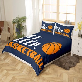 Feelyou Basketball Comforter Cover Set 3D Ball Sports Bedding Set for Boys Girls Women Men Blue Eat Sleep Basketball Bedding Duvet Cover Set Ball Games Room Decor Queen Size Bedspread Cover 3Pcs