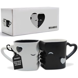 MIAMIO - Coffee Cups/Kissing Cups Set Gifts for Women/Men/Boyfriend/Girlfriend for Wedding/Christmas Ceramic (Black)