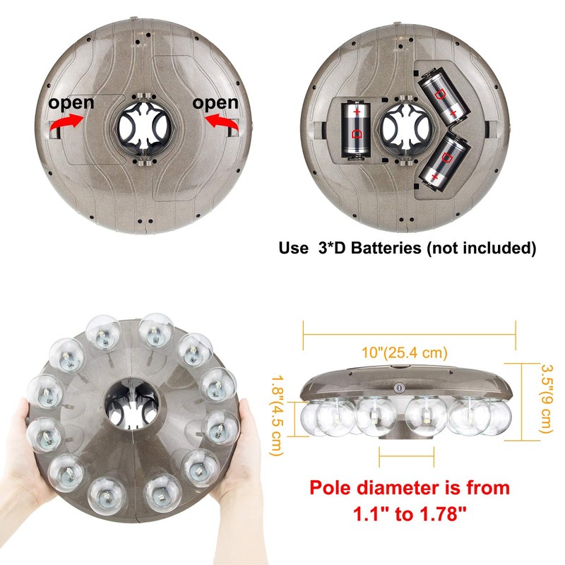 HONWELL Patio Umbrella Light, 3xD Battery Operated Umbrella Pole Light