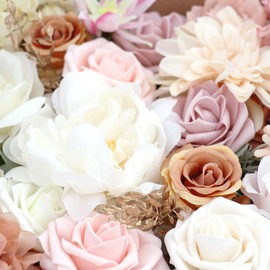 BeauFairy Artificial Flowers Bouquet Combo Box Set, Fake Flower with Stems, DIY Foam Silk Floral for Wedding Bouquet/Centerpieces, Outdoors Party Backdrop, Room/Table, and Garden/Pot Decor, 003