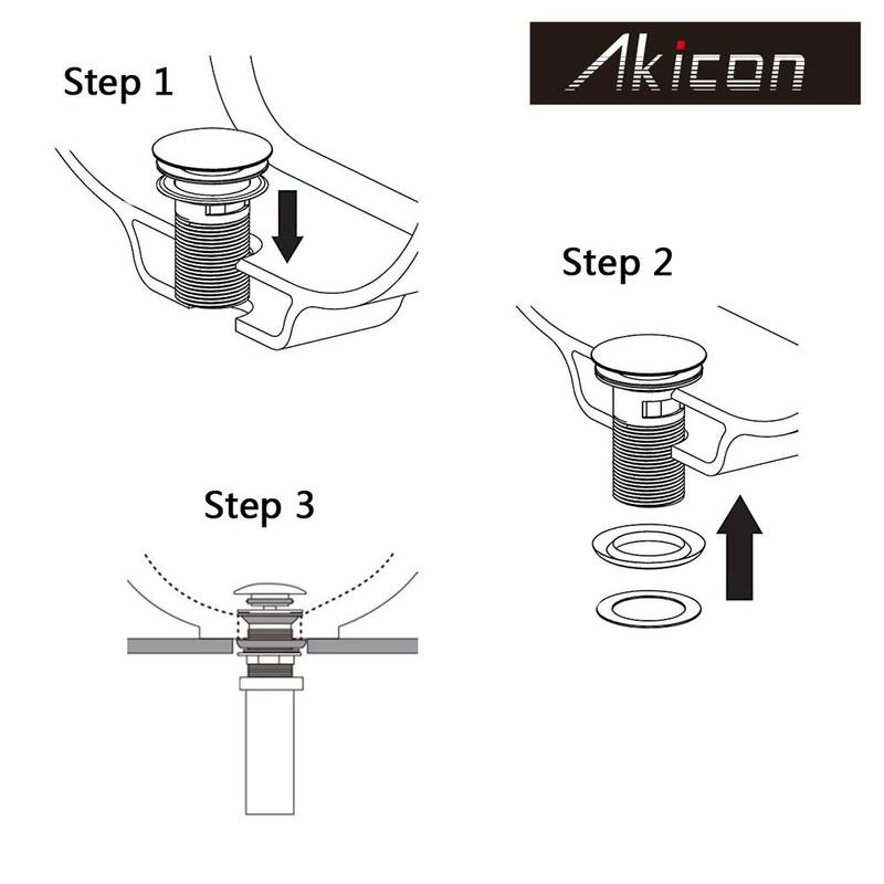 Akicon Copper Push Button Bathroom Sink Drain Stop & Pop
