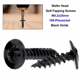 FandWay 100Pcs M4.2 x 25mm Wafer Head Self-Tapping Screws, Modified Truss Head Self Drilling Screw, Self Tappers Screws for Sheet Metal, Aluminum, Wood, Plastics. (Black)
