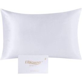 Ethlomoer Natural Pure Silk Pillowcase for Hair and Skin, 19 Momme on Both Sides, 600 Thread Count, Design with Hidden Zip, 1 Piece, 80 x 80 cm, White