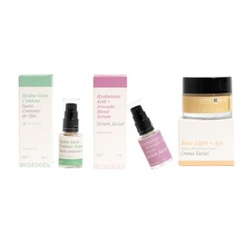 Avoroots Kit Super Hydra: Crema Facial 50 ml, Sérum Facial 30 ml, Contorno de Ojos 30 ml. Kit completo de hidratación. Con aceite de aguacate, ácido hialurónico. Antiedad, antimanchas. Protección luz azul.