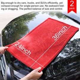 Singrune 2 Pack XL Car Drying Towel – 1300GSM Ultra Absorbent Microfiber, 24"x36" Large Size, Twisted Loop, Lint-Free & Streak-Free for Auto Detailing, Car, SUV, Truck(Gray-RED)