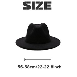 Unisex Classic Black Wide Brim Wool Fedora Hat Jazz Hat Wool Blend Panama Trilby Hat Derby Cap for Four Seasons