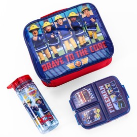 Zawadi Global Fireman Sam Kids Childrens Lunch Box Set – Insulated Lunch Bag, Multicompartment Lunch Box & 580ml Water Bottle - School Travel Lunch Food Set, BPA Free