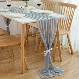 CHUQING Table Runner Grey Modern Chiffon Wedding Table Decoration Table Decoration for Birthdays, Indoor and Outdoor Use, 70 x 300 cm, Washable