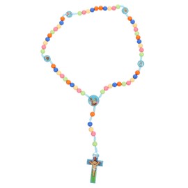 TEHAUX Delicate Cartoon Cross Pendant Necklace for Boys and Girls Bead Design Easter Comfortable Wear for Year Celebrations Catholicism Style Jewelry