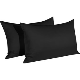 Satin Pillowcases with Zipper for Hair and Skin, Set of 2 Smilar to Silk Pillow Cases, Machine Washable, Wrinkle-Free, Cooling Satin Pillow Cases Standard, 20x26 Inches, Black