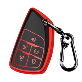 QBUC for Chevy Key Fob Cover,Soft Key Shell Case with Keychain for GMC 2021-2025 Yukon Tahoe Suburban Silverado Sierra 1500 2500HD 3500HD Car Accessories(Red, 5 Buttons)