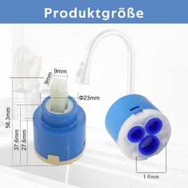 GIONAR Cartridge Tap 35 mm, Replacement Cartridge for Single Lever Mixer, Tap Valve for Sink, Shower and Kitchen, Ceramic Cartridge for Mixer and Taps, High-Quality Replacement Parts