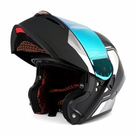 Orthrus Modular LED Full Face Motorcycle Helmet - DOT Approved Flip-Up Dual Visor Sun Shield & Bluetooth Ready for Adults Men Women - Street Bike/Motocross (Dobermann Silver, M)