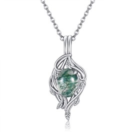 Moss Agate Necklace Sterling Silver Leaf Necklace with Moss Agate for Women Moss Agate Jewelry Gifts for Women Mother